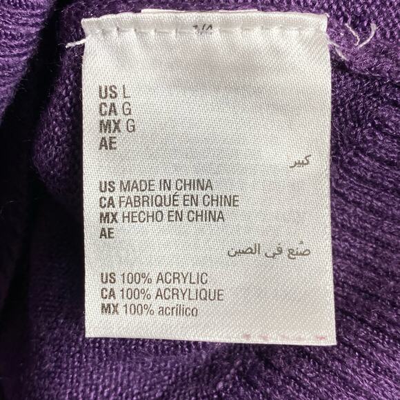 Karen Scott  Sweater Rhinestone V Neck Purple Womens Sz Large Scarf Not Included - Picture 6 of 7